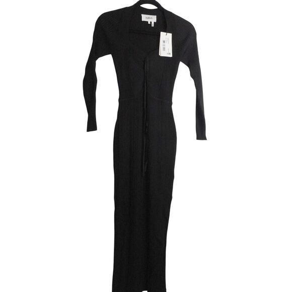 New Ba&sh Women's Black Long Sleeve Midi Edora Dress XS Bodycon Stretch 2277-27 - Picture 3 of 15